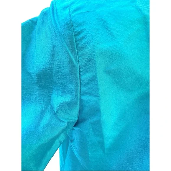 Sara Campbell Turquoise Silk Top Textured Scalloped Hem 1/4 Button Sz M Blouse - Picture 7 of 11